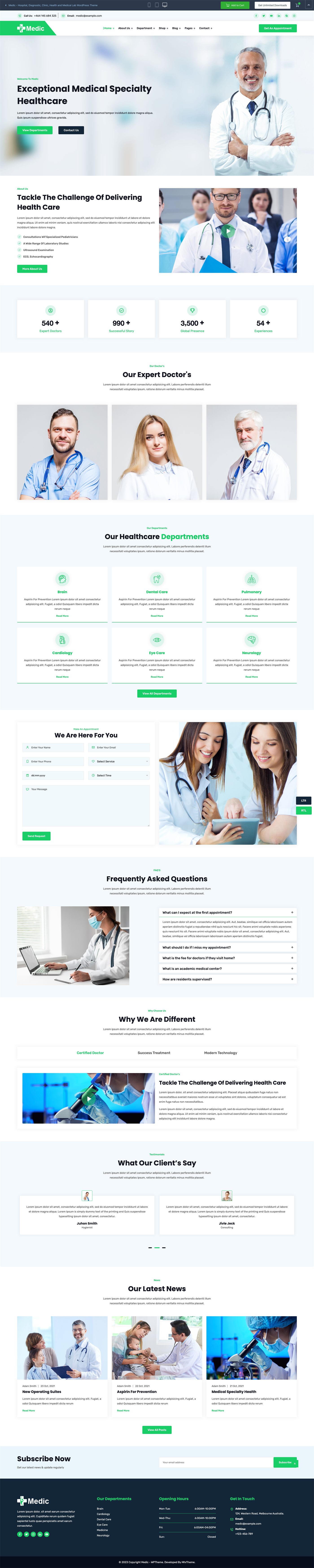 Medic - Hospital, Diagnostic, Clinic, Health and Medical Lab WordPress Theme template